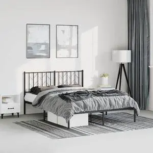 vidaXL 12'' King Metal Bed Frames with Headboard, Platform Bed Frame with Strong Metal Slats Support, Under Bed Storage, Noise Free, Black, without Mattress