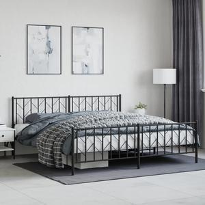 vidaXL 12'' King Metal Bed Frames with Headboard  and Footboard, Platform Bed Frame with Strong Metal Slats Support, Under Bed Storage, Noise Free, Black, without Mattress