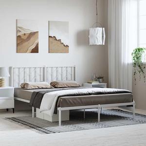 vidaXL 12' Metal Queen Bed Frames with Headboard, Platform Bed Frame with Strong Metal Slats Support, Under Bed Storage, Noise Free, White, without Mattress