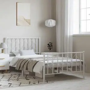 vidaXL 12'' Metal Twin XL Bed Frames with Headboard and Footboard, Platform Bed Frame with Strong Metal Slats Support, Under Bed Storage, Noise Free, White, without Mattress