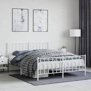 vidaXL 12'' Metal Queen Bed Frames with Headboard and Footboard, Platform Bed Frame with Strong Metal Slats Support, Under Bed Storage, Noise Free, White, without Mattress