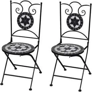 vidaXL Folding Bistro Chairs 2 pcs Outdoor Patio Chair Ceramic Black and White