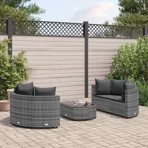 vidaXL Patio Sofa Set with Cushions Garden Furniture 5 Piece Gray Poly Rattan