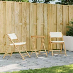 vidaXL Folding Bistro Set with Cream White Cushions Patio Seats 3 Piece Bamboo