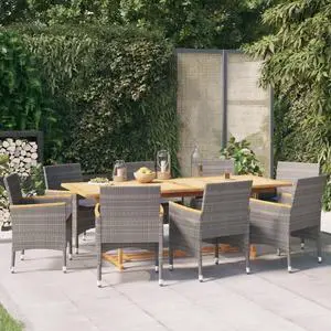 vidaXL Patio Dining Set 9 Piece with Cushions Gray Garden Outdoor Furniture