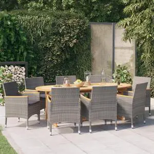 vidaXL Patio Dining Set 9 Piece with Cushions Gray Garden Outdoor Furniture