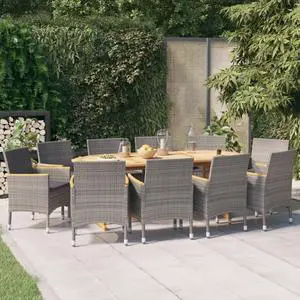 vidaXL Patio Dining Set 11 Piece with Cushions Gray Garden Outdoor Furniture