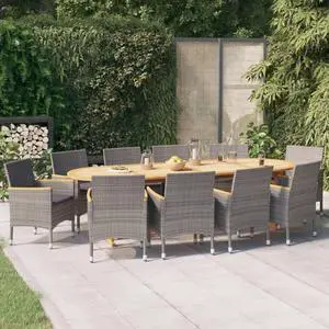 vidaXL Patio Dining Set 11 Piece with Cushions Gray Garden Outdoor Furniture
