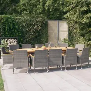 vidaXL Patio Dining Set 13 Piece with Cushions Gray Garden Outdoor Furniture