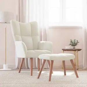 vidaXL Relaxing Chair with a Stool Living Room Furniture Cream White Velvet