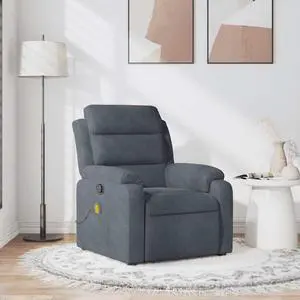 vidaXL Massage Recliner Chair with 6-Point Vibration Massage and Convenient Side Pocket, Dark Gray Velvet Rocker, Adjustable Backrest & Footrest Lounge Seat for Living Room, USB Charge Port