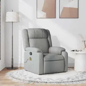 vidaXL Massage Recliner Chair for Living Room, Adjustable Recliner with 6-Point Vibration Massage, Home Theater Seating with Padded Seat Backrest & Side Pocket, Light Gray Fabric