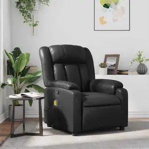 vidaXL Massage Recliner Chair for Living Room, Adjustable Recliner with 6-Point Vibration Massage, Home Theater Seating with Padded Seat Backrest & Side Pocket, Black Leather