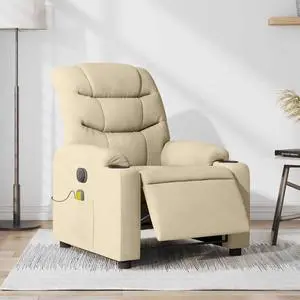 vidaXL Electric Massage Recliner Chair Wingback Home Theater Cream Fabric