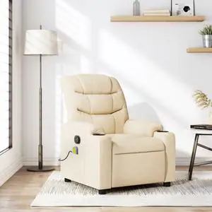 vidaXL Massage Recliner Chair Reclining Armchair for Elderly Cream Fabric