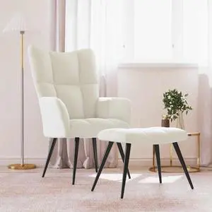 vidaXL Relaxing Chair with a Stool Living Room Furniture Cream White Velvet