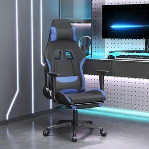 vidaXL Massage Gaming Chair for Adult, Reclining Computer Chair with Footrest and Headrest, Height Adjustable Office Chair with 360°-Swivel Castors, Black and Blue Fabric