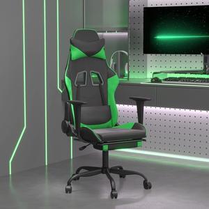 vidaXL Massage Gaming Chair for Adult, Reclining Computer Chair with Footrest and Headrest, Height Adjustable Office Chair with 360°-Swivel Castors, Black and Green Faux Leather