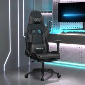 vidaXL Massage Gaming Chair with Footrest and Headrest, Black and Grey