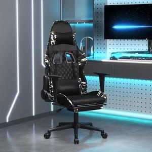 vidaXL Massage Gaming Chair for Adult, Reclining Computer Chair with Footrest and Headrest, Height Adjustable Office Chair with 360°-Swivel Castors, Black and Camouflage Faux Leather