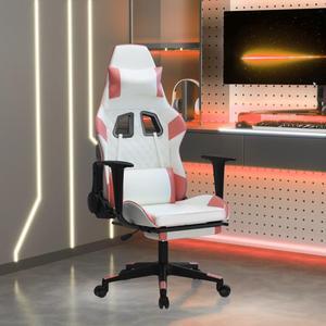vidaXL Massage Gaming Chair for Adult, Reclining Computer Chair with Footrest and Headrest, Height Adjustable Office Chair with 360°-Swivel Castors, White and Pink Faux Leather