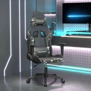 vidaXL Massage Gaming Chair for Adult, Reclining Computer Chair with Footrest and Headrest, Height Adjustable Office Chair with 360°-Swivel Castors, Black and Camouflage Faux Leather