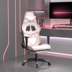 vidaXL Massage Gaming Chair for Adult, Reclining Computer Chair with Footrest and Headrest, Height Adjustable Office Chair with 360°-Swivel Castors, White and Pink Faux Leather