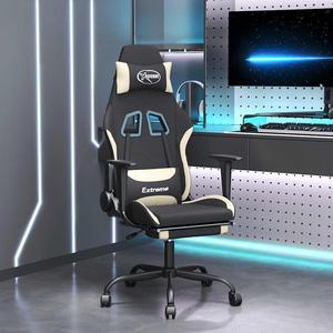 vidaXL Massage Gaming Chair for Adult, Reclining Computer Chair with Footrest and Headrest, Height Adjustable Office Chair with 360°-Swivel Castors, Black and Cream Fabric