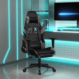vidaXL Massage Gaming Chair for Adult, Reclining Computer Chair with Footrest and Headrest, Height Adjustable Office Chair with 360°-Swivel Castors, Black and Grey Faux Leather