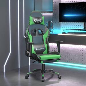vidaXL Massage Gaming Chair for Adult, Reclining Computer Chair with Footrest and Headrest, Height Adjustable Office Chair with 360°-Swivel Castors, Black and Green Faux Leather