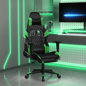 vidaXL Massage Gaming Chair for Adult, Reclining Computer Chair with Footrest and Headrest, Height Adjustable Office Chair with 360°-Swivel Castors, Black and Green Faux Leather