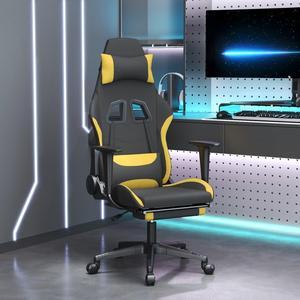 vidaXL Massage Gaming Chair for Adult, Reclining Computer Chair with Footrest and Headrest, Height Adjustable Office Chair with 360°-Swivel Castors, Black and Yellow Fabric