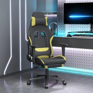 vidaXL Massage Gaming Chair for Adult, Reclining Computer Chair with Footrest and Headrest, Height Adjustable Office Chair with 360°-Swivel Castors, Black and Light Green Fabric