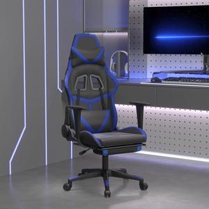 vidaXL Massage Gaming Chair for Adult, Reclining Computer Chair with Footrest and Headrest, Height Adjustable Office Chair with 360°-Swivel Castors, Black and Blue Faux Leather