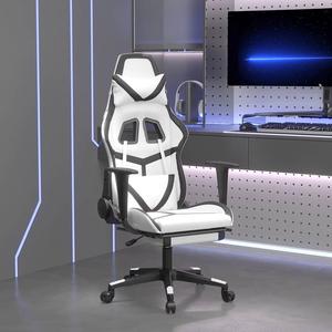 vidaXL Massage Gaming Chair for Adult, Reclining Computer Chair with Footrest and Headrest, Height Adjustable Office Chair with 360°-Swivel Castors, White and Black Faux Leather