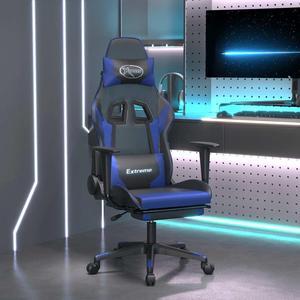 vidaXL Massage Gaming Chair for Adult, Reclining Computer Chair with Footrest and Headrest, Height Adjustable Office Chair with 360°-Swivel Castors, Black and Blue Faux Leather