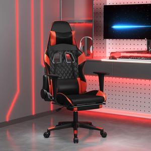 vidaXL Massage Gaming Chair for Adult, Reclining Computer Chair with Footrest and Headrest, Height Adjustable Office Chair with 360°-Swivel Castors, Black and Red Faux Leather