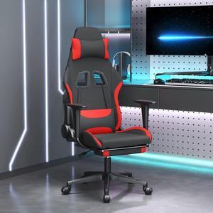 vidaXL Massage Gaming Chair for Adult, Reclining Computer Chair with Footrest and Headrest, Height Adjustable Office Chair with 360°-Swivel Castors, Black and Red Fabric