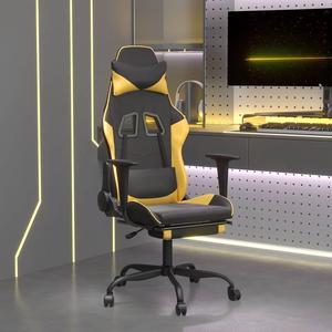 vidaXL Massage Gaming Chair for Adult, Reclining Computer Chair with Footrest and Headrest, Height Adjustable Office Chair with 360°-Swivel Castors, Black and Gold Faux Leather