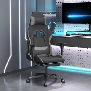 vidaXL Massage Gaming Chair for Adult, Reclining Computer Chair with Footrest and Headrest, Height Adjustable Office Chair with 360°-Swivel Castors, Black and Light Grey Fabric