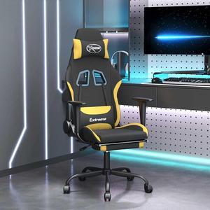 vidaXL Massage Gaming Chair for Adult, Reclining Computer Chair with Footrest and Headrest, Height Adjustable Office Chair with 360°-Swivel Castors, Black and Yellow Fabric