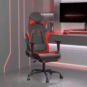 vidaXL Massage Gaming Chair for Adult, Reclining Computer Chair with Footrest and Headrest, Height Adjustable Office Chair with 360°-Swivel Castors, Black and Red Faux Leather