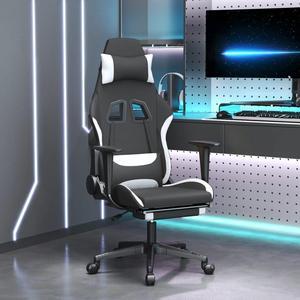 vidaXL Massage Gaming Chair for Adult, Reclining Computer Chair with Footrest and Headrest, Height Adjustable Office Chair with 360°-Swivel Castors, Black and White Fabric
