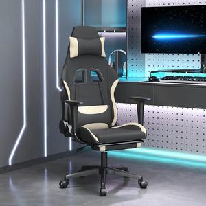 vidaXL Massage Gaming Chair for Adult, Reclining Computer Chair with Footrest and Headrest, Height Adjustable Office Chair with 360°-Swivel Castors, Black and Cream Fabric