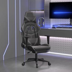 vidaXL Massage Gaming Chair for Adult, Reclining Computer Chair with Footrest and Headrest, Height Adjustable Office Chair with 360°-Swivel Castors, Black and Grey Faux Leather