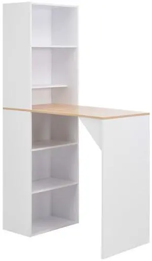 vidaXL Bar Table with Cabinet White Bistro Pub High Dining Breakfast Table
