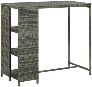 vidaXL Bar Table with Storage Rack Gray Poly Rattan Dining Room Kitchen Table