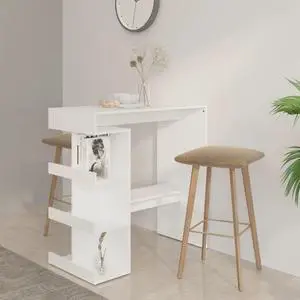 vidaXL Bar Table Dining Room Table with Storage Rack White Engineered Wood