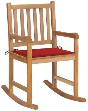 vidaXL Rocking Chair Outdoor Rocking Chair with Red Cushion Solid Wood Teak