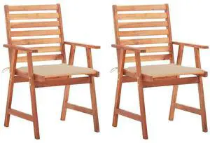 vidaXL Patio Dining Chairs 2 Pcs Outdoor Chair with Cushions Solid Wood Acacia